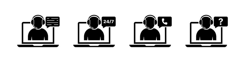 Assistant icons. Laptop icons. Silhouette style. Vector icons.