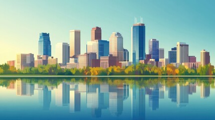 Fototapeta premium A flat vector city skyline of Minneapolis, Minnesota, USA. A beautiful panoramic view of Skyscrapers.