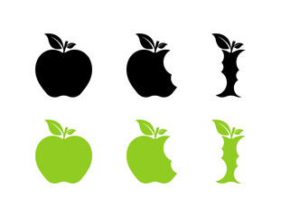 Apple eating stage icons. Silhouette and flat style. Vector icons.