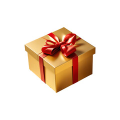 Obraz premium Golden Gift Box with Red Ribbon A Perfect Present for Any Occasion
