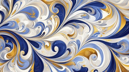 Marbled Paper Texture with Swirls of Blue, White, and Gold