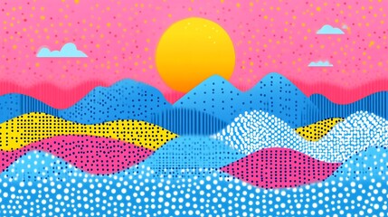 Fototapeta premium Abstract Colorful Sunset Over Patterned Mountains