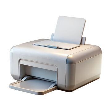 Grey 3d paper printer icon. 3d rendering isolated on white background. Cartoon plastic style