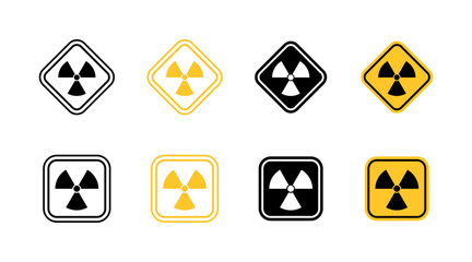 Radiation set icons. Warning sign icons. Linear, silhouette and flat style. Vector icons.