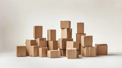 Obraz premium Cardboard boxes stacked, studio background, storage, shipping