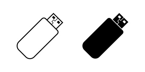 USB flash drive icons. Linear and silhouette style. Vector icons.