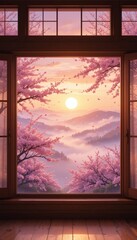 window with sunset