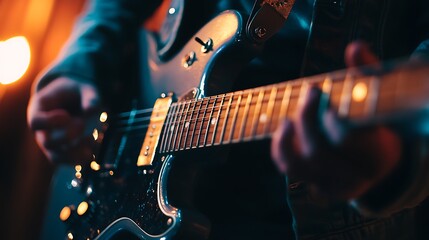 Obraz premium Person playing electric guitar on stage