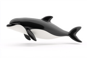 Obraz premium A glossy, black and white dolphin figurine swims against a stark white background, capturing its sleek, streamlined form.