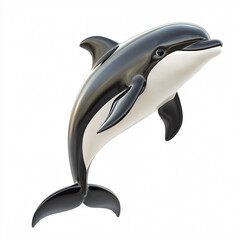 Obraz premium A sleek, black and white dolphin leaps playfully against a stark white background, capturing its elegant form.