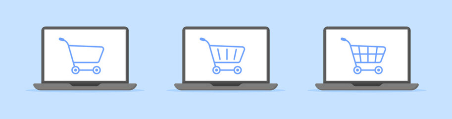 Internet shopping set icons. Laptop icons. Flat style. Vector icons.