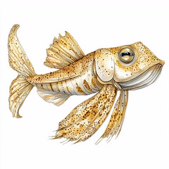 Fototapeta premium Detailed watercolor painting of a beige, spotted fish with large fins, expressive eyes, and a distinctive flattened head.