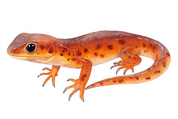 Watercolor painting of a reddish-orange newt with dark spots, featuring a sleek body, delicate legs, and detailed skin texture.
