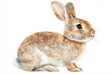Fototapeta premium Watercolor painting of a brown bunny rabbit with long ears, gazing attentively to its right.