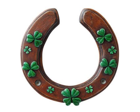 lucky horseshoe adorned with vibrant green shamrocks, symbolizing good fortune and Irish heritage. This decorative piece adds charm and positivity to any space