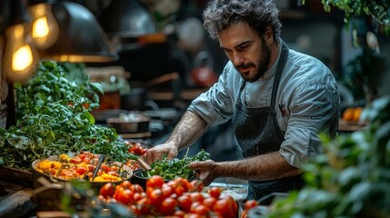 Skilled Master Chef Mentor Demonstrating Perfect Culinary Dish in Vibrant Kitchen