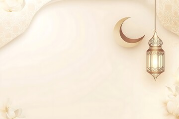 modern minimalist ramadhan banner with soft creame color and moon and lantern