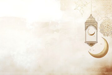 modern minimalist ramadhan banner with soft creame color and moon and lantern