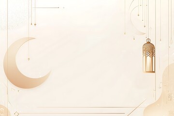 modern minimalist ramadhan banner with soft creame color and moon and lantern