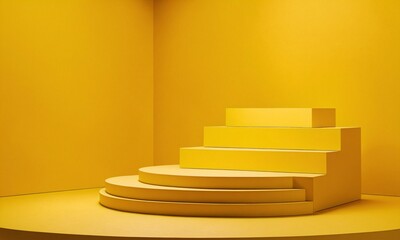 Yellow product podium stage, designed upstairs in the middle. Ai generated

