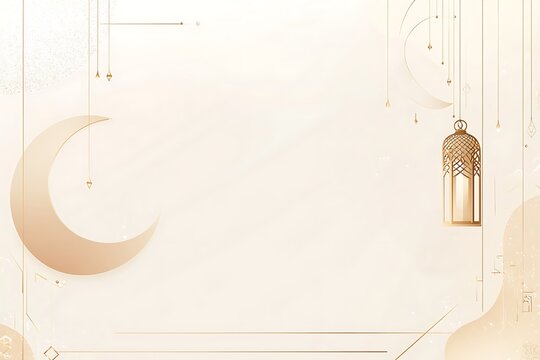 modern minimalist ramadhan banner with soft creame color and moon and lantern