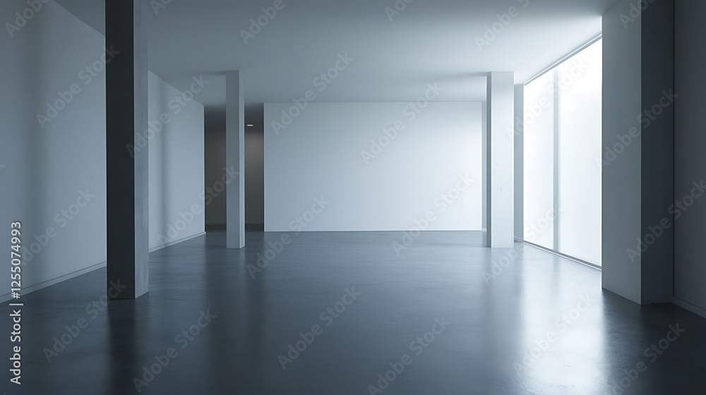 Aufkleber empty modern minimalist room with large windows