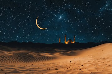 peacefull desert landscape on a ramadhan night