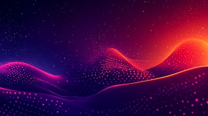 Fototapeta premium Abstract Colorful Waves Glowing Dots Dark Background
