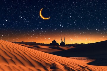 peacefull desert landscape on a ramadhan night