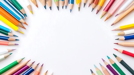 Fototapeta premium Colorful pencils arranged in a circle on white background
