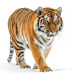 Fototapeta premium A dynamic and powerful image of a majestic Siberian tiger running through deep snow
