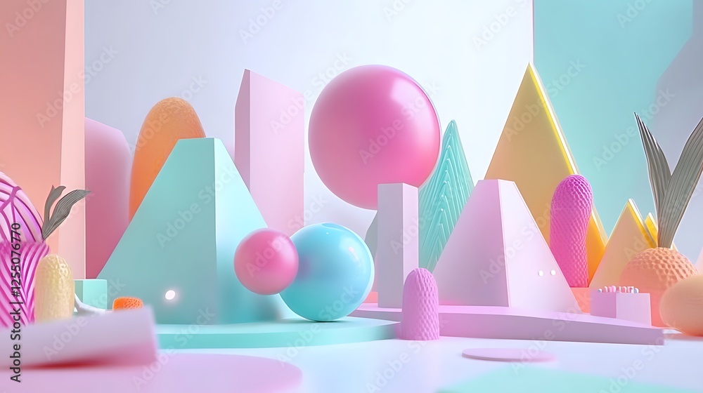 Aufkleber abstract pastel 3d shapes scene for product display