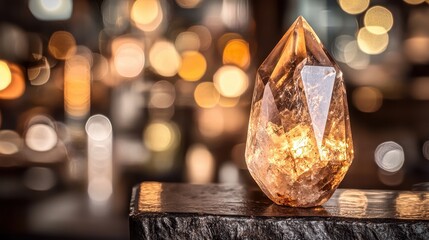 Amber Faceted Crystal Reflecting Technology with Bokeh Effect