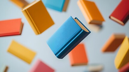 A few colorful books floating in the air isolated on white background