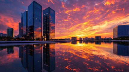 Fototapeta premium Skyscraper Sunset Reflection