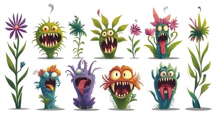 Plant comic monsters. Illustration On The Theme Of Fairy Tales And Fantasy, Animals And Comics. Generative AI	
 