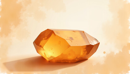 Beautiful amber gemstone glistening under soft light on a warm-toned background, symbolizing luxury and natural beauty.