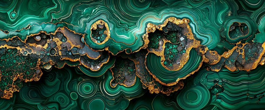 Emerald green and gold gemstone texture.