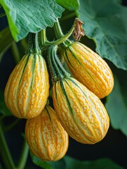 Harvesting golden squash organic farm close-up photography lush garden natural light healthy living