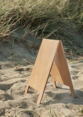 Fototapeta premium Wood A-stand standing mockup furniture hardwood stained wood.