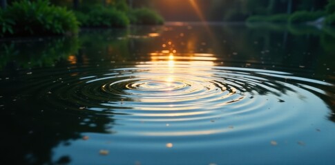 Shimmering ripples dance across the surface of a still pond , water, movement