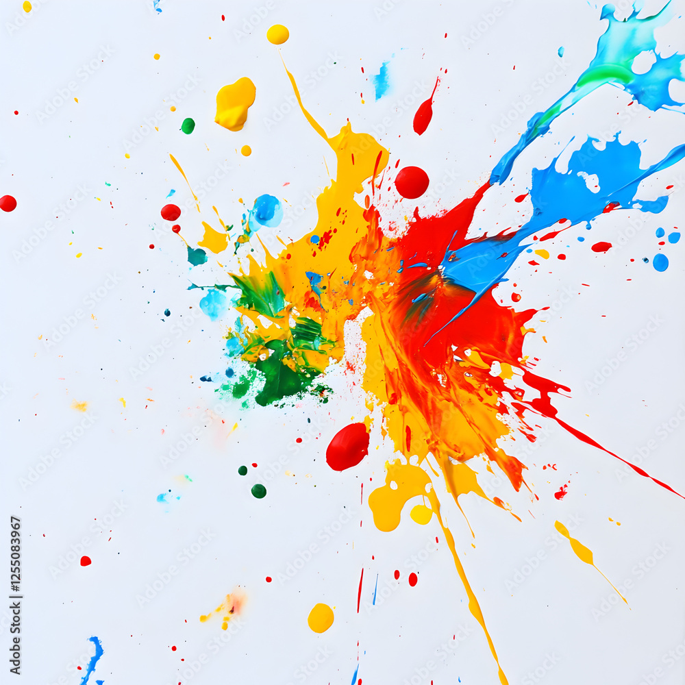 Poster vibrant color splash: a mesmerizing view of an explosion of vivid color paints, splashed across a pl
