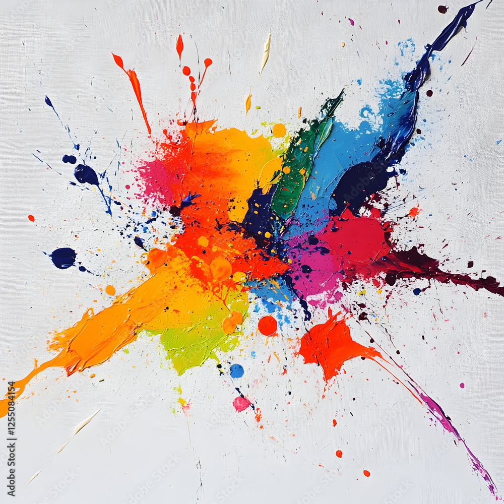 Poster artistic burst of color: a vibrant and dynamic explosion of multicolored paint bursts across the can