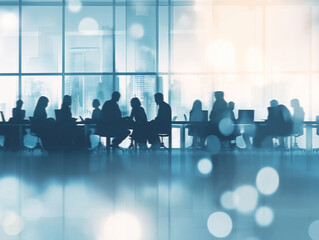 Modern business meeting blurred background teamwork collaboration strategy professional discussion