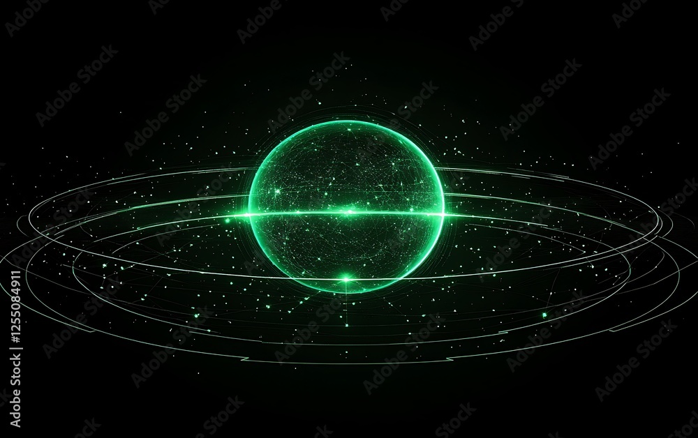 Poster abstract green sphere in space. possible use scientific poster, digital art, background image