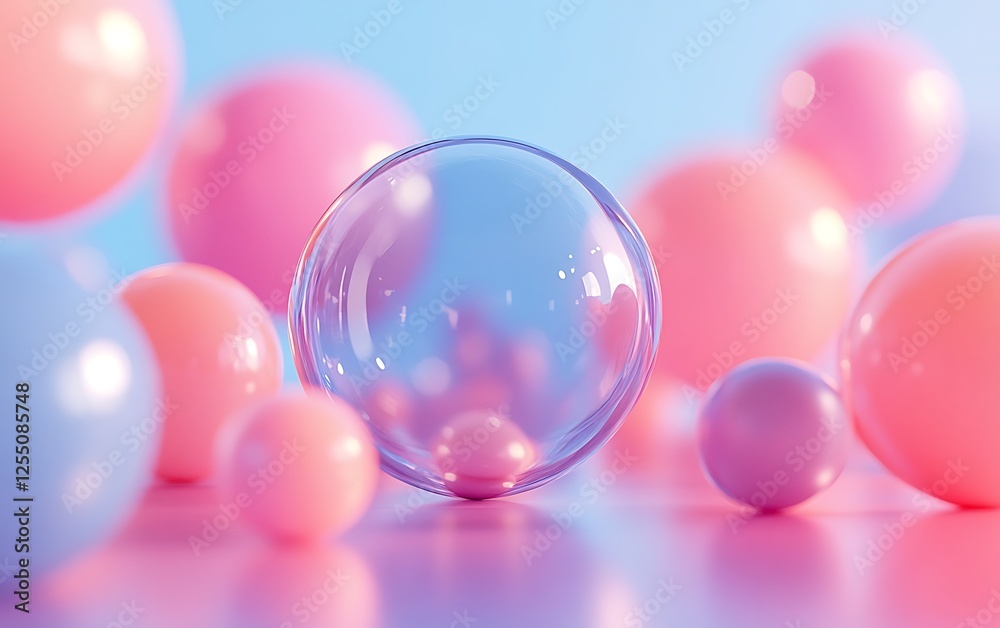 Aufkleber abstract spheres in pastel colors. 3d render. possible use for backgrounds or product display