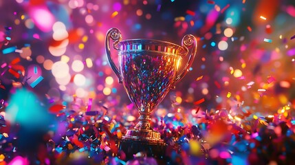 Triumphant Victory: A Golden Trophy Amidst a Celebration of Confetti