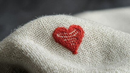 Fototapeta premium Embroidered heart crafting workshop local community center event promotion creative space close-up artistry in fabric