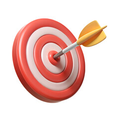 Target arrow success icon. Dart arrow on target dartboard. 3d isolated on white background. Cartoon plastic style