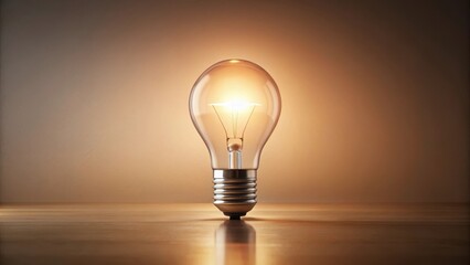 A glowing incandescent light bulb rests on a polished wooden surface, illuminating the scene with a warm, inviting light